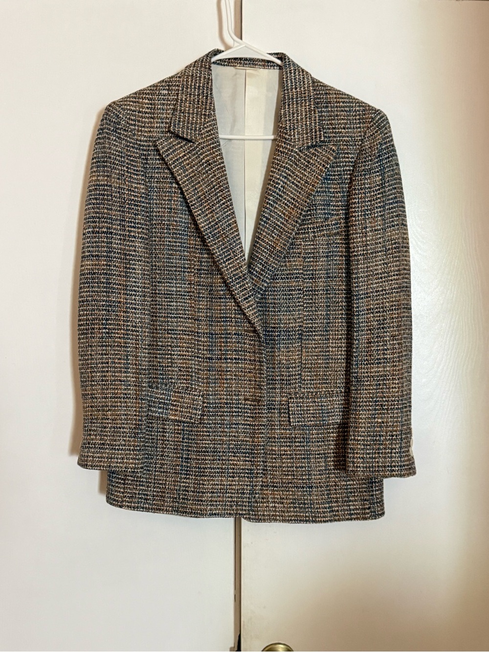 Womens Brown Tweed Houndstooth Blazer Jacket